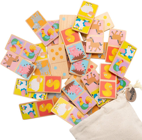 Woet ® houten domino spel met dieren - spelletjes voor kinderen - inclusief opbergzak - educatief speelgoed - vanaf 2 jaar
