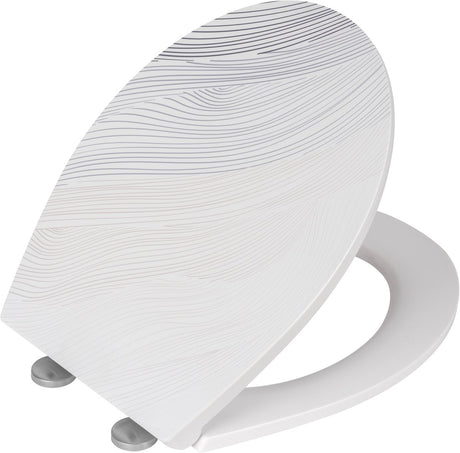 Wenko WC-Sitz Menin mit Strukturdruck – antibakterieller Duroplast – Easy-Close-Soft-Close-Verschluss – Fix-Clip-Befestigung aus Edelstahl – WC-Sitz-Dekor mit Struktur – WC-Sitz mit Druck