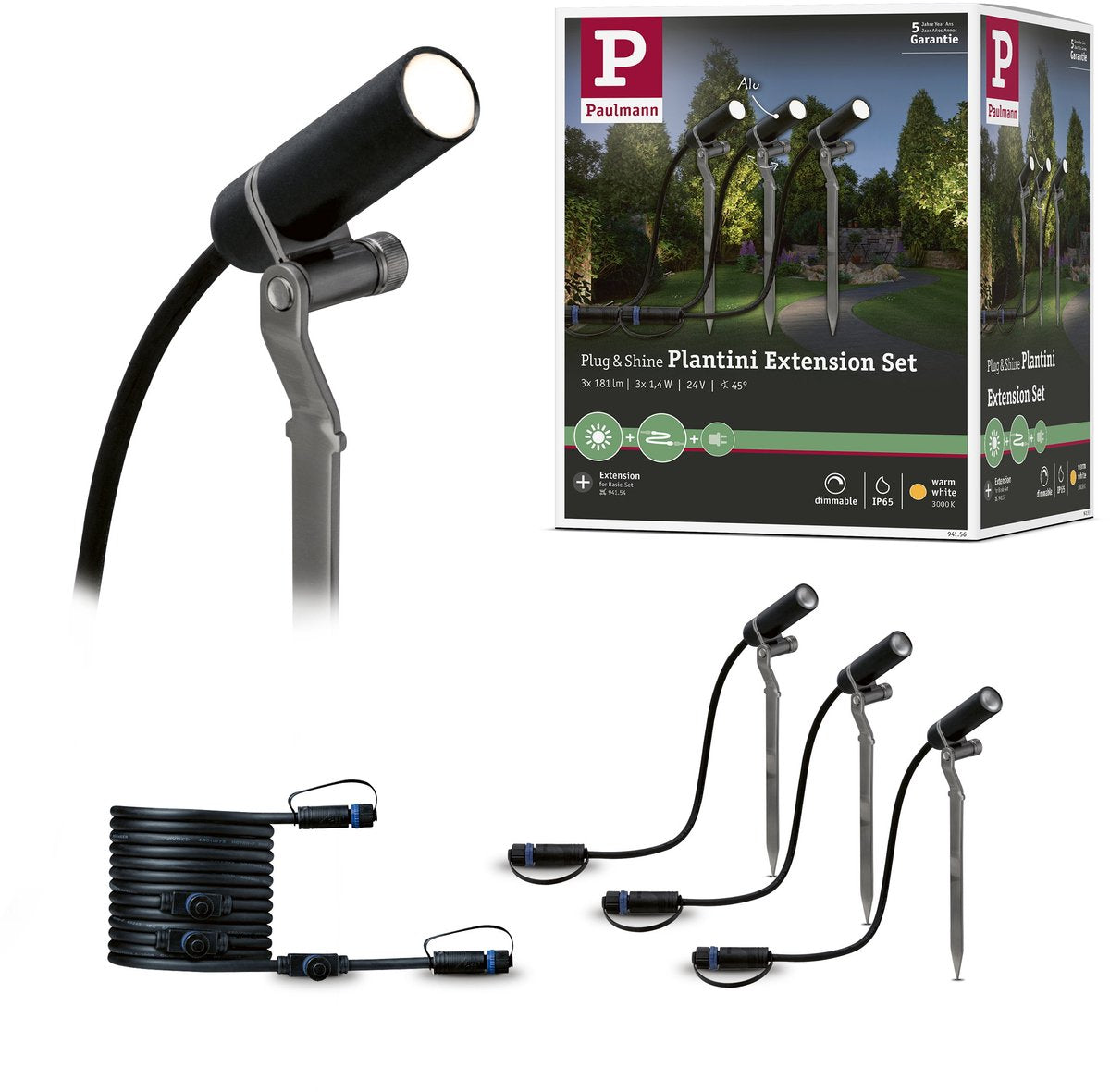 Paulmann Plug Shine LED Gartenstrahler Plantini Erweiterungsset IP65 3000K 3x2W Anthrazit