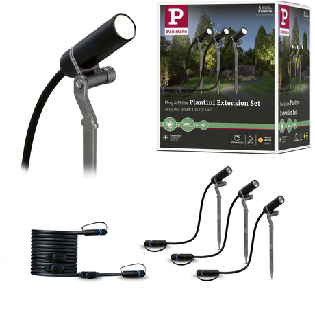 Paulmann Plug Shine LED Gartenstrahler Plantini Erweiterungsset IP65 3000K 3x2W Anthrazit