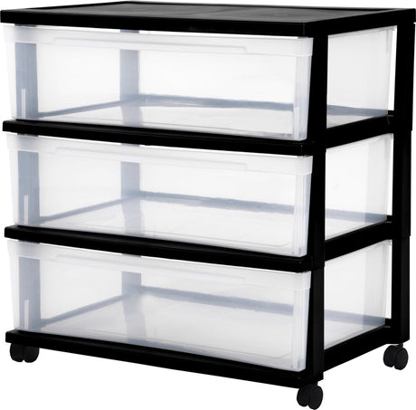 Iris new wide chest ladesysteem - 3 lades x 30l - kunststof - zwart transparant - met wielen