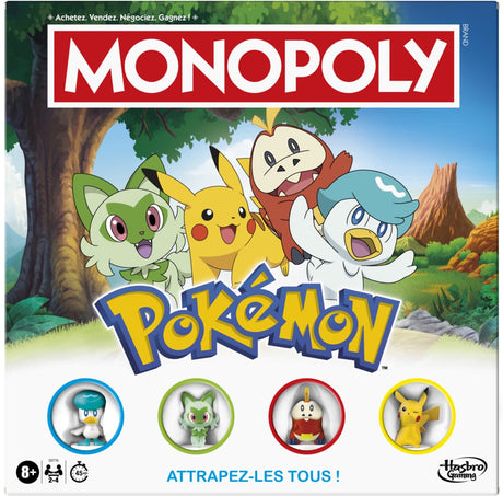 Monopoly édition pokémon, jeu de plateau pour enfants et fans de pokémon, jeux familiaux, à partir de 8 ans