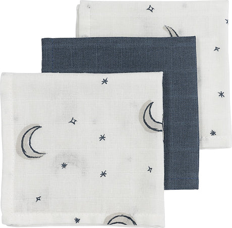 Meyco Baby Moon Gesichtstücher – 3er-Pack – hydrophil – Indigo – 30 x 30 cm
