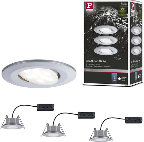 Paulmann LED Einbauleuchte Calla Basisset schwenkbar IP65 rund 90 mm 30° 3x6W 3x530lm 230V 4000K chrom matt