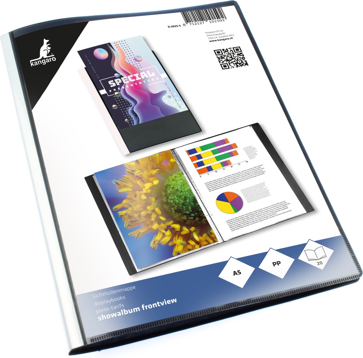 Kangaro showalbum a5 - met 20 insteektassen - zwart - insteekalbum - k-3025-5