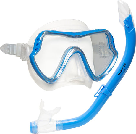 Atlantis Samana Pro Combo – Schnorchelset – Schnorchel-Taucherbrille – verstärktes Glas – trockenes Oberteil – luxuriöse Aufbewahrungstasche – Erwachsene – transparentes Blau