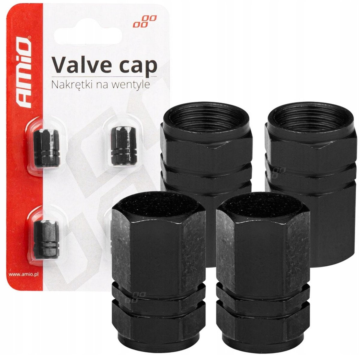 Amio Universal-Ventilkappen Aluminium für Autos schwarz (Set)