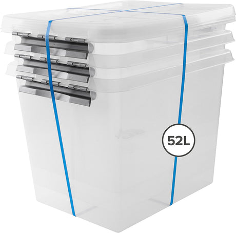 Sunware - q-line opbergbox met deksel - 52l - set van 3 - transparant grijs