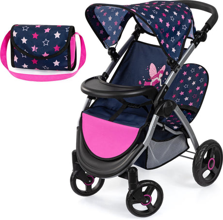Bayer design tweeling poppenwagen twin xeo, dubbele poppenwagen, verstelbare duwstang, tas