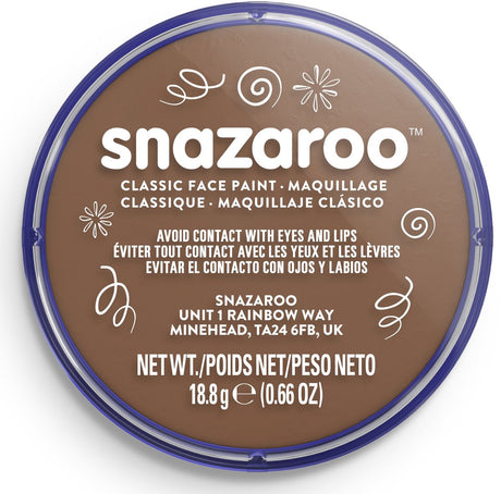 Snazaroo 1118911 – Beigebraun – 18 ml Aqua-Gesichtsfarbe, Kinder-Gesichtsfarbe für Kinder und Erwachsene