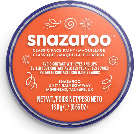 Snazaroo 1118553 – Orange – 18 ml Aqua-Gesichtsfarbe, Kinder-Gesichtsfarbe für Kinder und Erwachsene