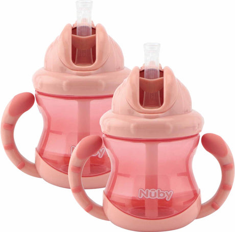Nûby – Flip-it Anti-Tropf-Becher mit Griffen – 2er-Pack – rosa – 240 ml – ab 12 Monaten