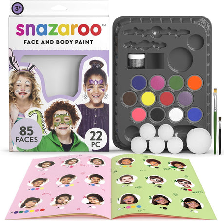 Snazaroo 1172197 Kinder-Make-up-Set Ultimate Party Pack – 12 leuchtende Farben inklusive Glitzer – Gesichtsbemalungs-Set Kinder – Make-up-Set mit Zubehör, auf Wasserbasis waschbar – für Party, Karneval, Halloween