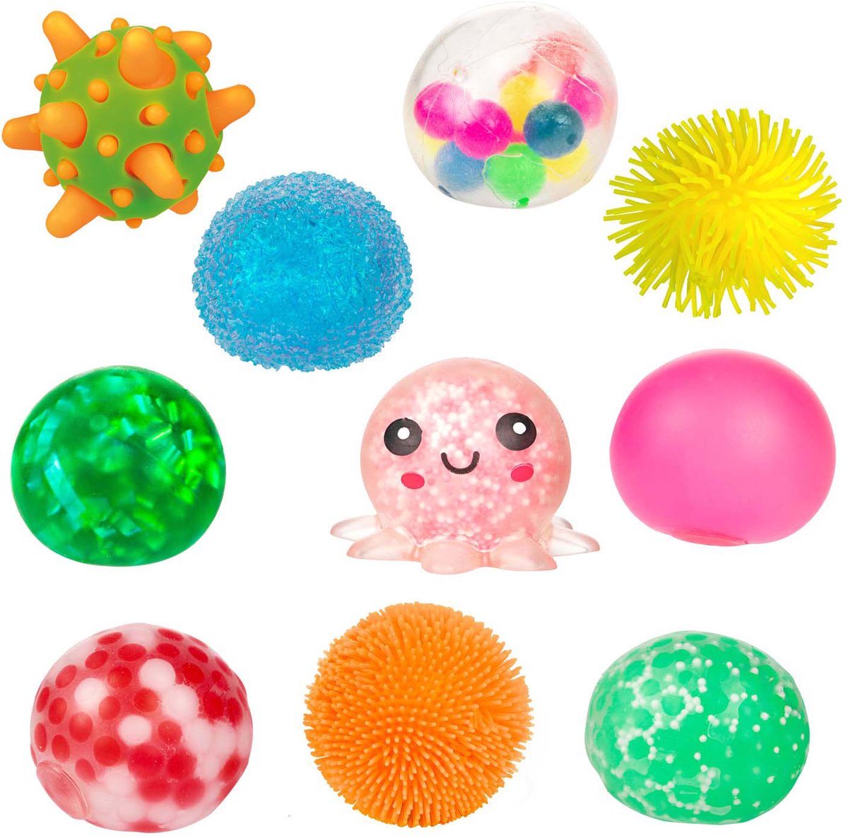 Toi-toys lustige Pyramiden-Geschenkbox mit 10 sensorischen Quetschbällen – 5 cm – 10 Stück