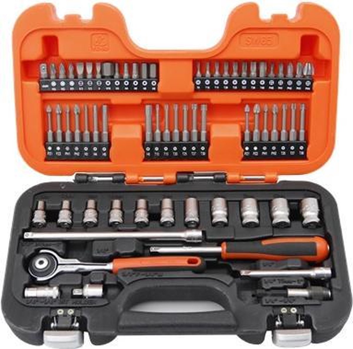 Bahco sw65 65-teiliger Steckschlüsselsatz inklusive Ratsche mit Klappkopf – 1 4
