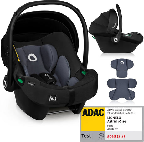 Lionelo Astrid i-Size-Autositz – ADAC 5-Sterne – 40–87 cm – RWF – Memory-Schaum – verstellbare Kopfstütze (7 cm) – Holmbergs-Gurte – kompatibel mit Kinderwagen mit Isofix-Basis – i-Size-Standard – lichtecht