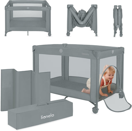 Lionelo Amelie Campingbett 3in1: Babybett + Reisebett + Laufstall – mit bequemer Matratze – kompakt und leicht – Seiteneingang – Reisetasche – 70x100 cm