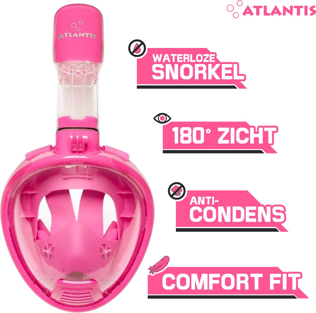 Atlantis Schnorchelmaske 2.0 – Taucherbrille – Schnorchel – Schnorchelset – Vollgesichtsmaske – Kinder – Pink – XS
