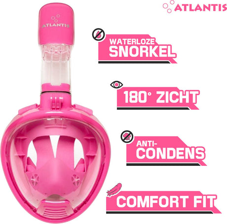 Atlantis Schnorchelmaske 2.0 – Taucherbrille – Schnorchel – Schnorchelset – Vollgesichtsmaske – Kinder – Pink – XS