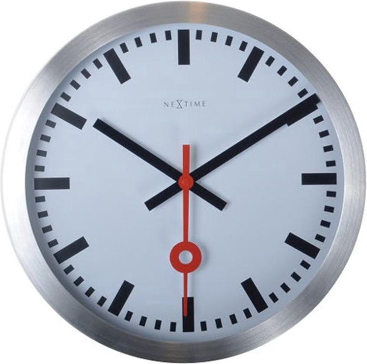 NeXtime NeXtime NE-3999ST Wanduhr Dia. 35 cm, gebürstetes Aluminium, #039;Station #039;