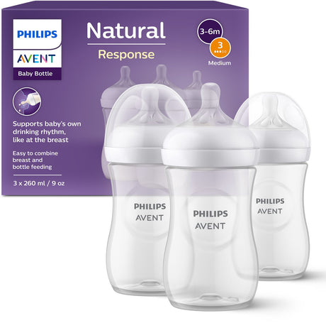 Philips Avent Natural Response Babyflaschen 260 ml – Durchfluss 3 – 3 Flaschen – SCY903 03
