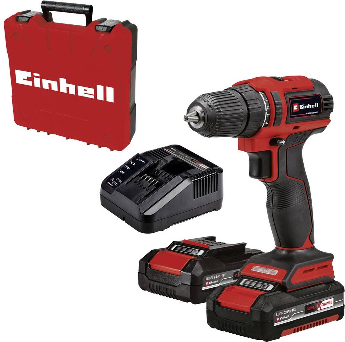 Einhell Akku-Bohrschrauber TE-CD 18 40 LI BL Kit - Power X-Change - 18 V Li-Ion - 40 Nm - 0-350 0-1.450 U/min - bürstenloser Motor - inkl. 2x 2,0 Ah Akku, Ladegerät und Transportkoffer