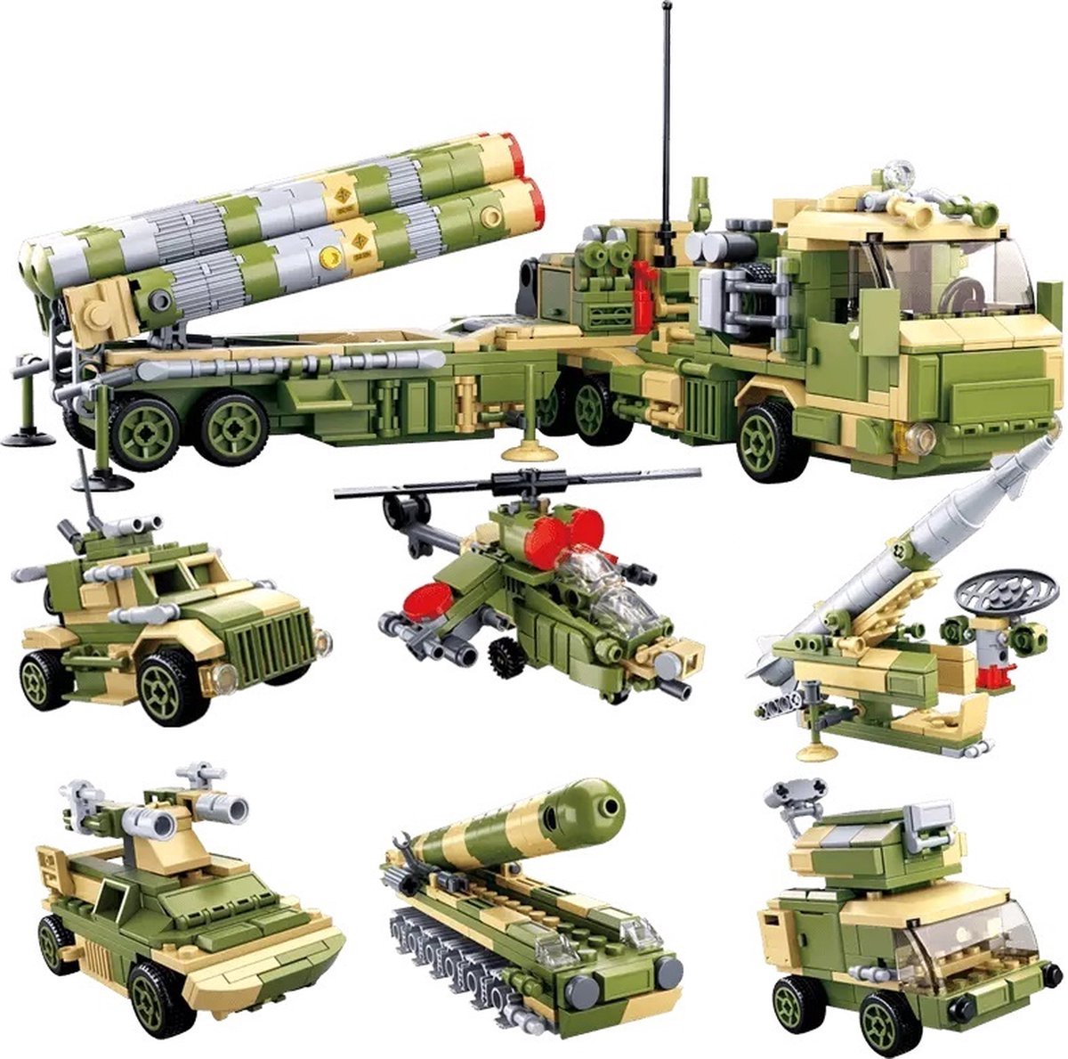 Sluban Army Mobile Launch Platform 6 in 1 Konstruktionsspielzeug – Konstruktionsspielzeug Modellbau – Baukasten mit 713 Bausteinen – M38-B0758 – ab 6 Jahren