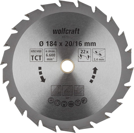 Wolfcraft - Kreissägeblatt 184x16mm - 22 Zähne - Sägeblatt für Kreissäge - Serie grün - 6373000