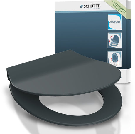Schütte WC-Sitz 82704 Slim Anthrazit – Duroplast – superdünn – Absenkautomatik – klickbar – Edelstahlscharniere – Belastbarkeit bis 175 kg – lackiert – Anthrazit