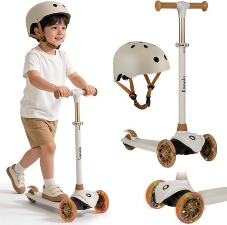 Lionelo Jessy Kinderroller + Kinderhelm – Roller 3 Räder – Altersgruppe 3+ – max. 50 kg – LED-Beleuchtung in den Rädern – höhenverstellbar 65–70–75–80 cm