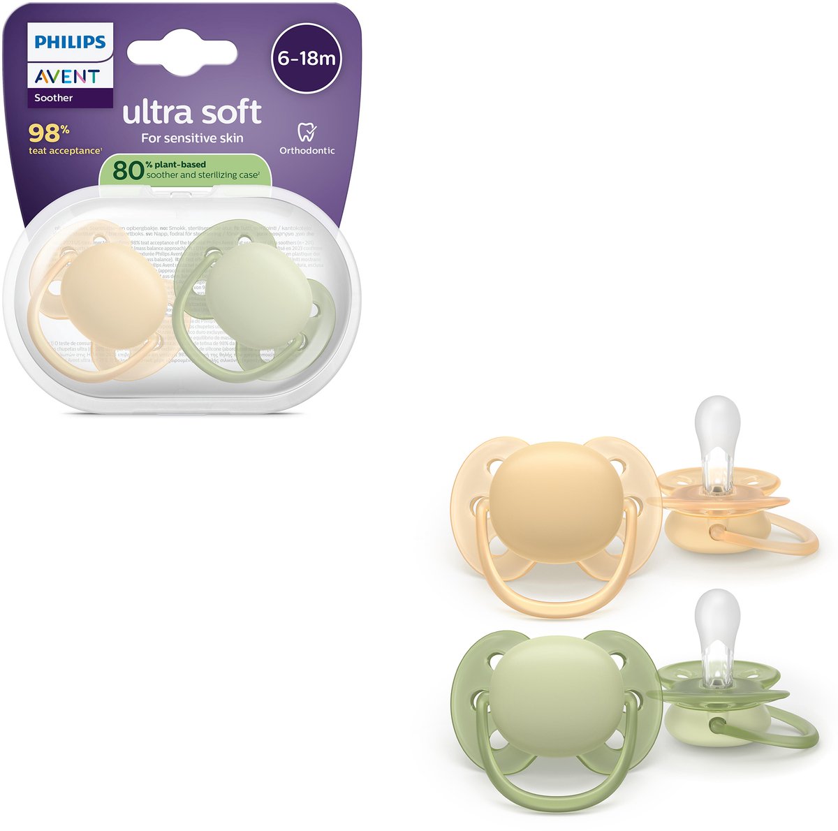 Philips avent ultra soft – superzachte siliconen fopspeen (6-18 mnd) – voor gevoelige huid – 2 stuks - scf091 45