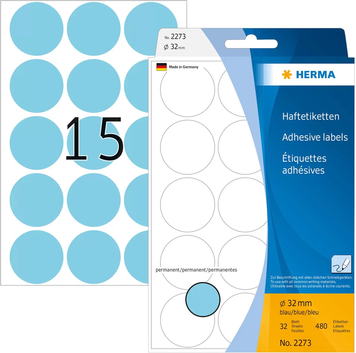 Markenlos ohne Marke herma 2273 univers.etik. blau ø32mm 32 Blatt 480 Stk.