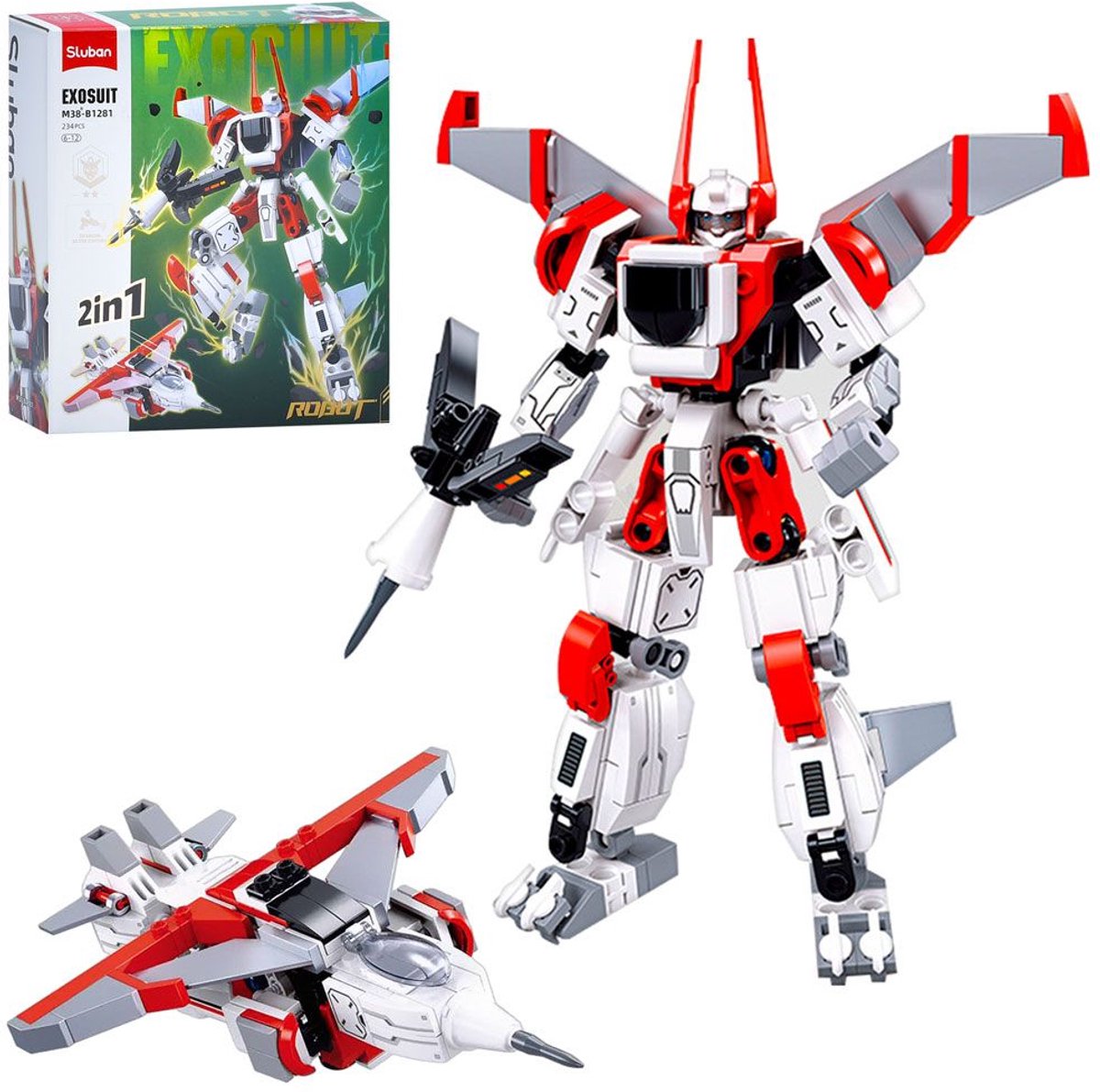 Sluban Exosuit Roboter Kampfjet Konstruktionsspielzeug 2in1 Actionfigur – Konstruktionsspielzeug – Bauset mit 234 Bausteinen – M38‑B1281 – ab 6 Jahren
