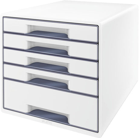 Leitz Wow Cube Schubladenelement mit 5 Schubladen – Aufbewahrung mit Fächern – für das Büro und das Arbeiten von zu Hause – ideal für das Home-Office – Weißgrau