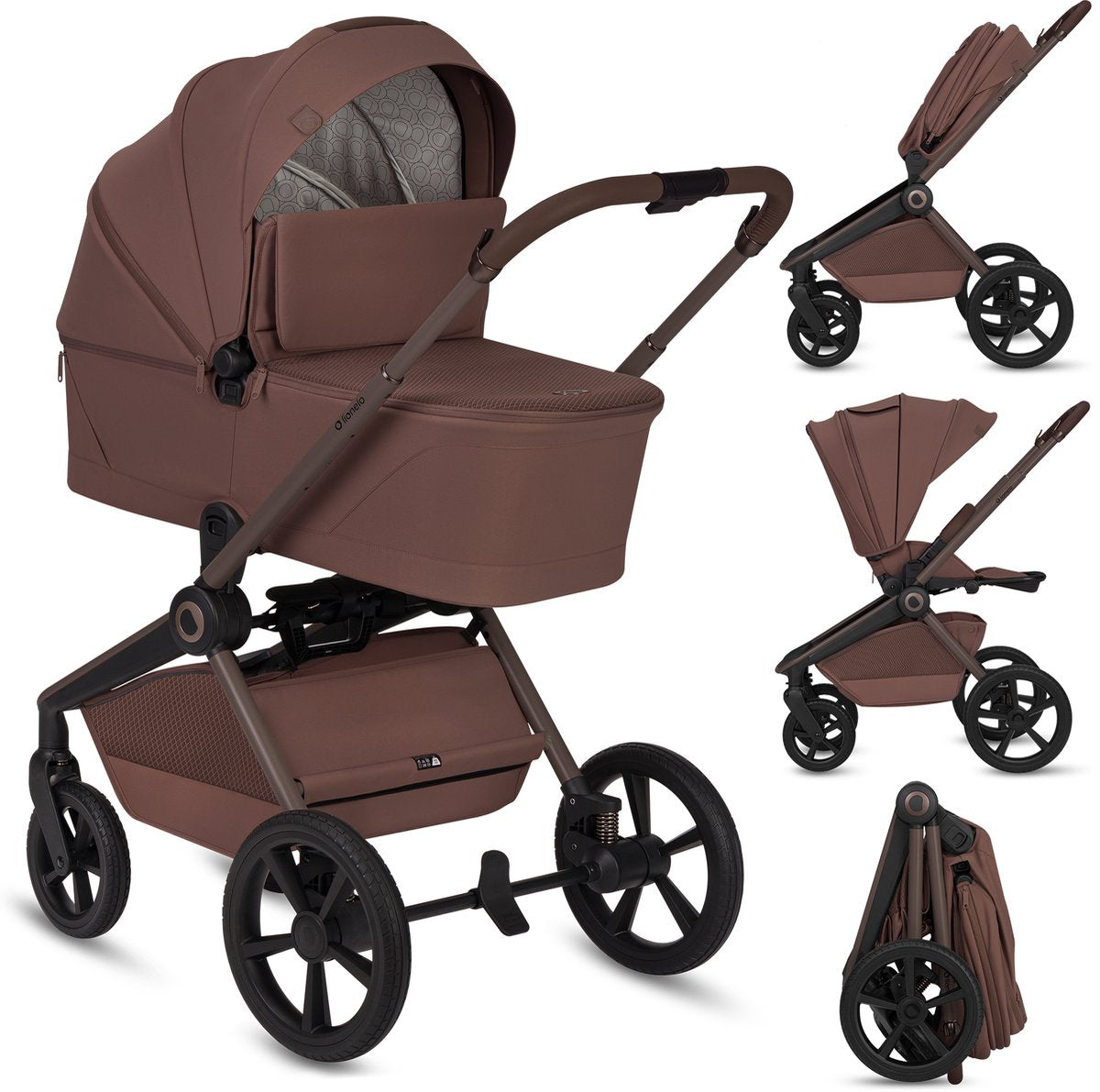 Lionelo Freya 3in1 Kinderwagen-Set – Babywanne, Kinderwagen Astrid i-Size-Autositz (40–87 cm) – Premium – von der Geburt bis 22 kg – PU-Räder mit Federung – umkehrbarer Sitz – UPF50+-Verdeck