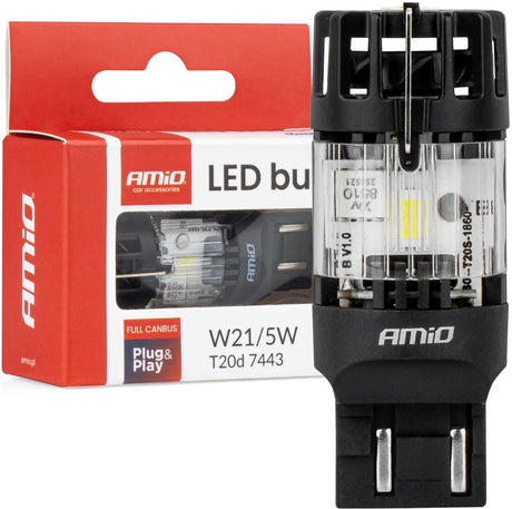 Amio LED-Lampe Lumitec T20D 7443 W21 5W 12V Full Canbus – weißer Dual-Filament-LED-Ersatz (1 Stück)