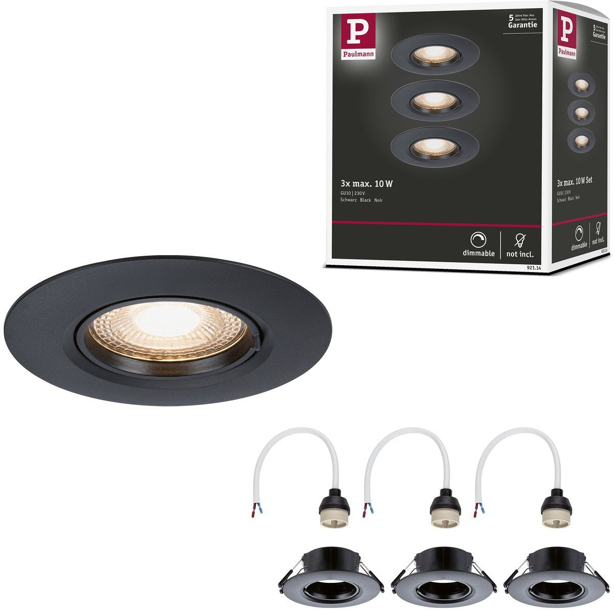 Paulmann Einbauleuchte 3er Set Stern rund 90 mm GU10 max. 3x10W 230V dimmbar schwarz
