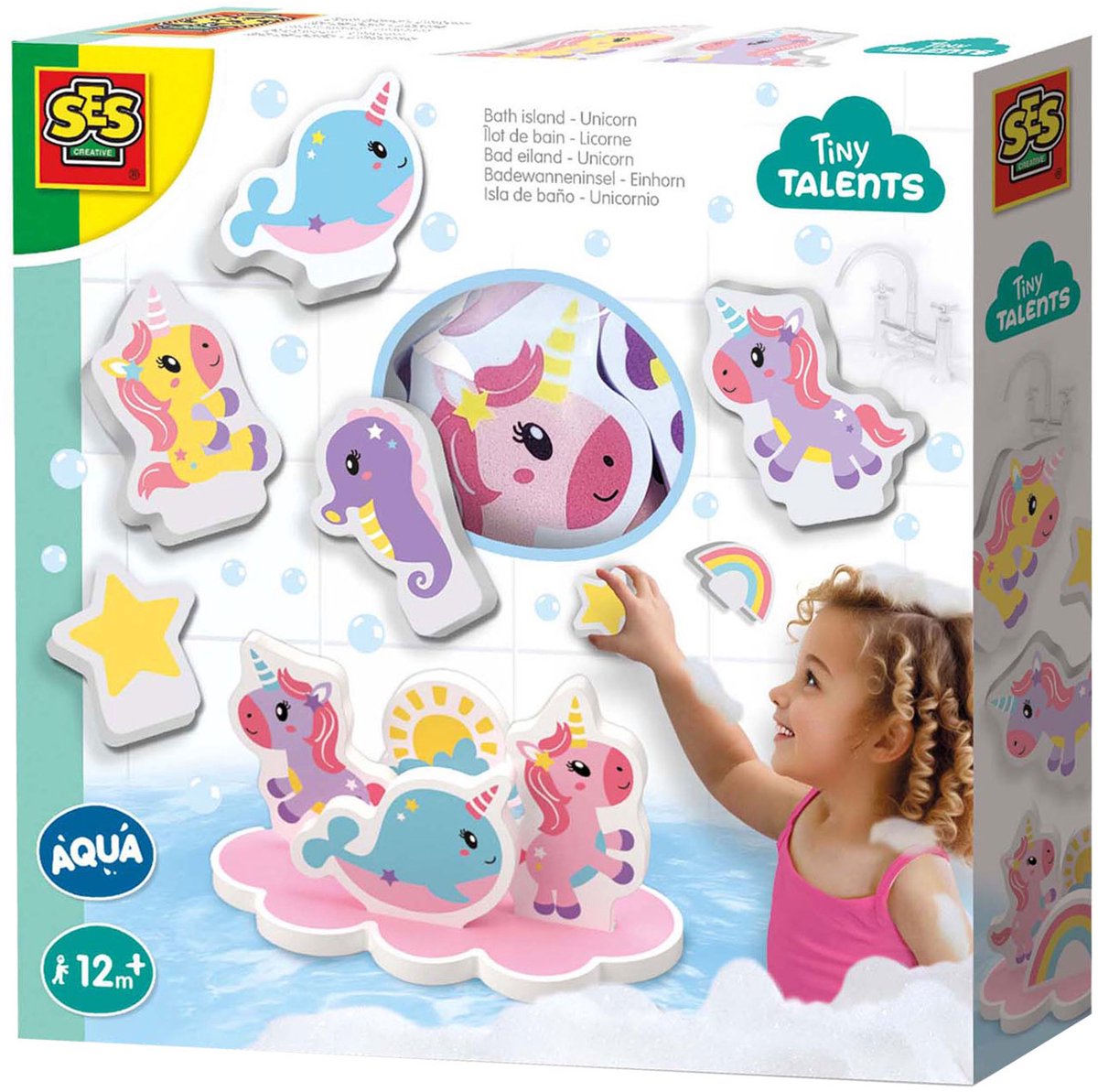 Ses kreativ – kleine Talente – Einhorn-Badeinsel – Schaumstoff-Einhörner – schwimmendes Badespielzeug – regt die Fantasie an – kreatives Spielen – Baby-Badespielzeug – Einhorn-Spielzeug