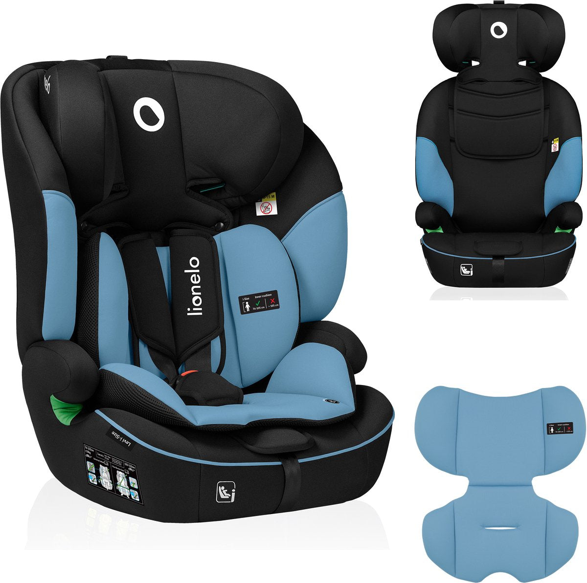 Lionelo Levi i-Size Autositz 76–150 cm (9–36 kg) – Gruppe 1 2 3 – FWF – 5-Punkt-Gurt – Memory-Schaum – 10-stufige Kopfstütze – ECE R129 03 – universelle Befestigung mit Autogurt – verstärkter Seitenschutz – Dri-Seat-Belüftungssystem