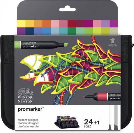 Winsor Newton 0290030 Promarker 24er-Set im Portemonnaie | Professionelle 2-Punkt-Layoutmarker, Alkoholmarker