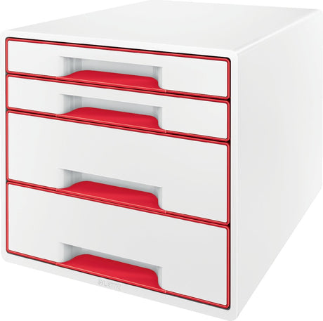 Leitz Wow Cube Schubladenelement mit 5 Schubladen – Aufbewahrung mit Fächern – Weiß Rot