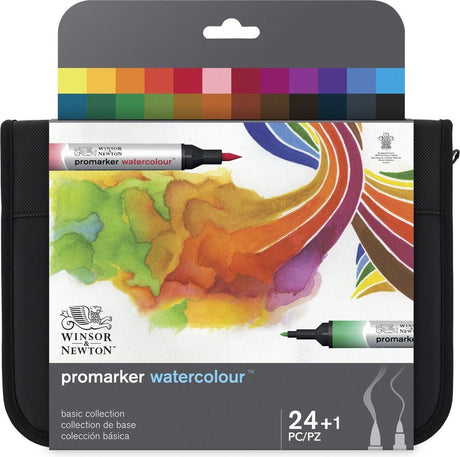 Winsor Newton 0290171 Promarker Aquarell 24 Stück Basic Collection Federmäppchen | professionelle Aquarellmarker