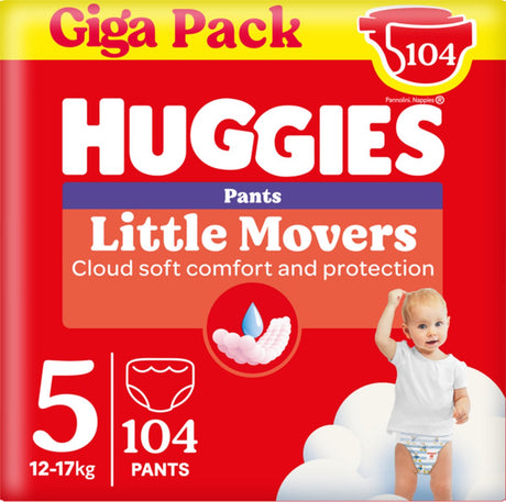 Huggies® Little Mover Babywindelhosen, Größe 5 (12 bis 17 kg), 104 Windelhosen mit Disney©-Motiven, Gigapack