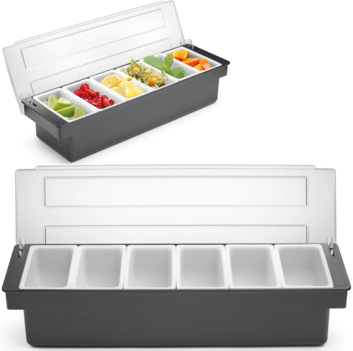 Barup ingrediëntenhouder – 6 containers – transparant deksel – vaatwasserbestendig – 480x150x100 mm