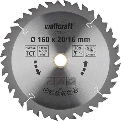 Wolfcraft - Kreissägeblatt 160x16mm 160x20mm - 20 Zähne hm - schnelle, grobe Schnitte - 6733000