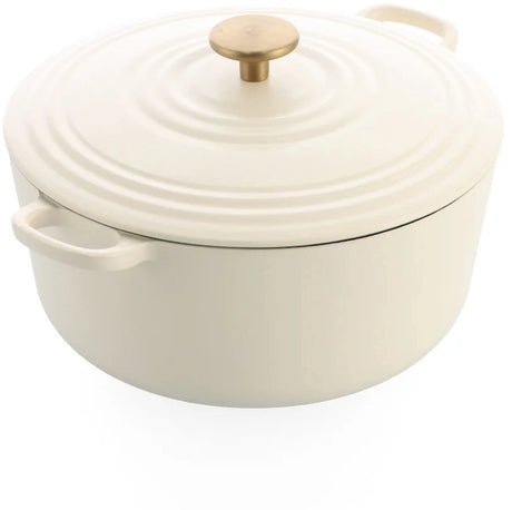 Bk Burgunderroter Gusseisentopf 28 cm 6,7 l – Induktionstopf – Gusseisentopf – ofenfest bis 230 Grad – Deckel mit Tropfringen – innen weiß emailliert – cremeweiß