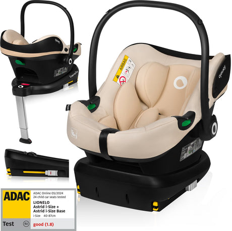 Lionelo Astrid i-Size-Set – Autositz 40–87 cm + Isofix-Basis – ADAC-geprüft – R129 i-Size – Memory-Schaum – verstellbare Kopfstütze – Seitenschutz – Dri-Seat – leicht – universell kompatibel