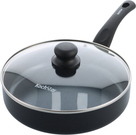 Kochstar Essenz Keramik-Bratpfanne mit Deckel – 26 cm – 3 l – PFAS-frei – Induktions-Bratpfanne – Induktionspfanne – Keramik-Antihaftbeschichtung – Kühlgriff – ofenfest bis 130 °C – Schwarz