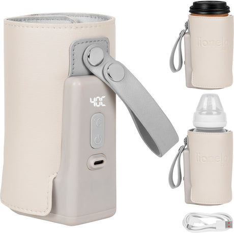 Tragbarer Flaschenwärmer Lionelo thermup go plus – 3000-mAh-Akku – bis zu 8 Stunden kabellose Nutzung – 5 Temperatureinstellungen 38–50 °C – USB-C wiederaufladbar – Thermostat gegen Überhitzung – für Flaschen 52–70 mm – BPA-frei
