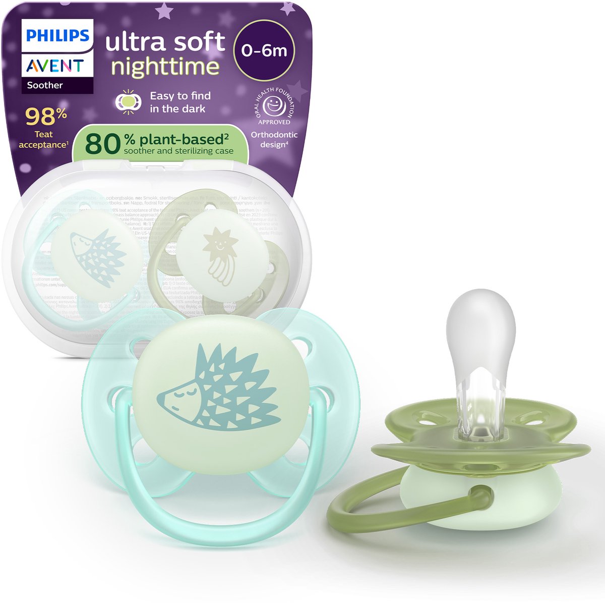 Philips avent ultra soft nighttime - 0 tot 6 maanden - glow-in-the-dark fopspeen - scf094 01